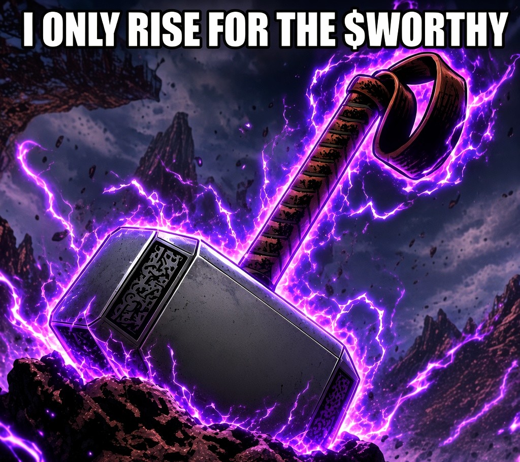 Cinematic hammer struck by purple lightning